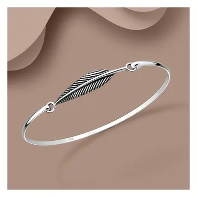 John Greed Tempest Wald Silver Leaf Bangle For Women