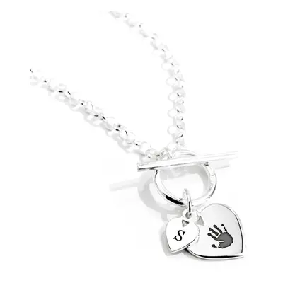 John Greed CANDY Love Silver Two Hearts Handprint/Footprint Engraving T-Bar Necklace For Women