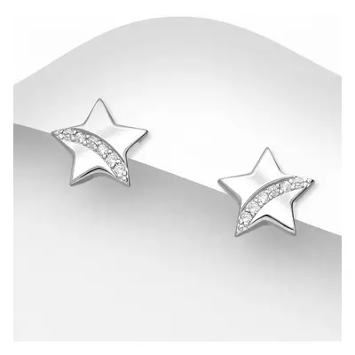 John Greed Signature Silver CZ Shooting Star Stud Earrings For Women