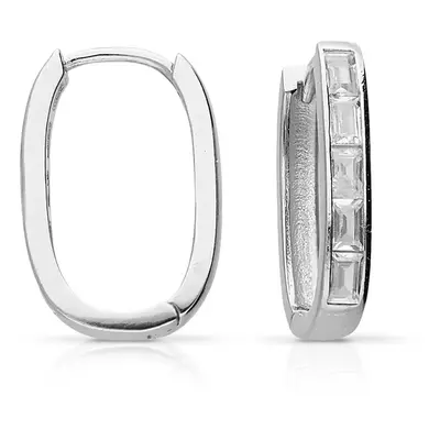 John Greed Signature Silver Baguette CZ Oval Hoop Earrings For Women