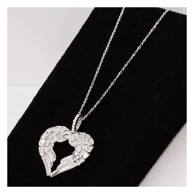 John Greed Signature Silver CZ Heart Double Wing Necklace For Women