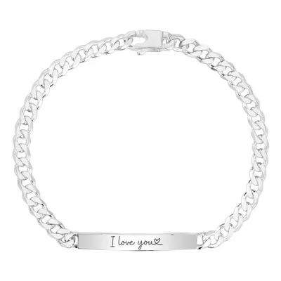 John Greed Signature Silver I Love You (Heart) Light Chamfered Curb ID Bracelet