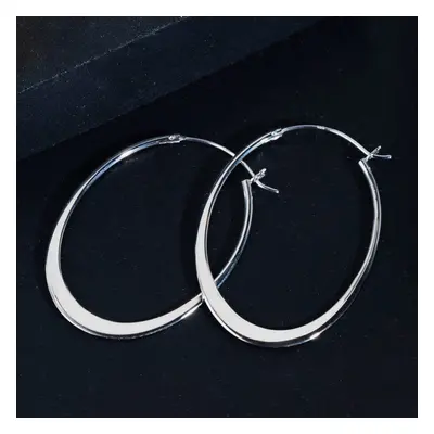 John Greed CANDY Cane Oval Flat Edge Silver Hoop Earrings For Women