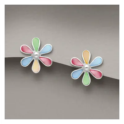 John Greed Tempest Meadow Silver Coloured Mother of Pearl Flower Stud Earrings For Women