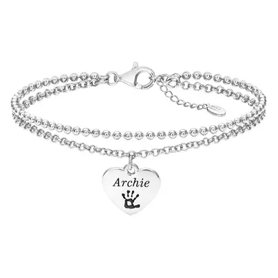 John Greed Signature Silver Double Chain Heart Handprint/Footprint Engraving Bracelet For Women