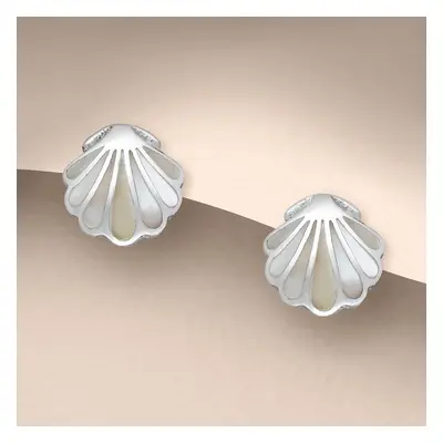 John Greed Tempest Cove Silver Mother of Pearl Scallop Shell Stud Earrings For Women