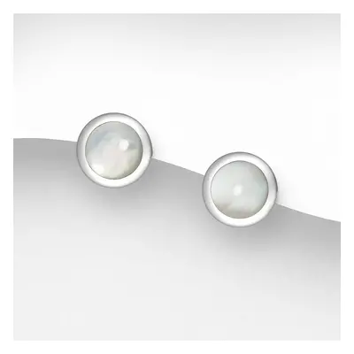 John Greed Signature Silver Mother Of Pearl Circular Stud Earrings For Women