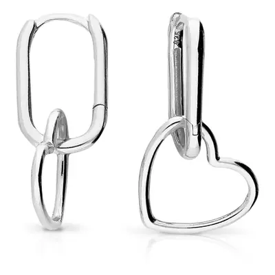 John Greed Signature Silver Heart Dangle U-Shape Hoop Earrings For Women