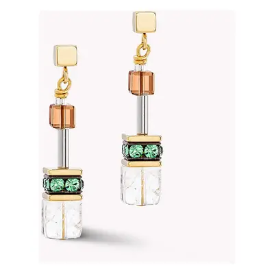 Coeur De Lion DELUXE GEOCUBE Earrings Rock Crystal Olive Brown For Women