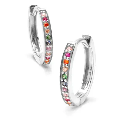 John Greed Signature Silver Rainbow CZ Huggie Hoop Earrings For Women