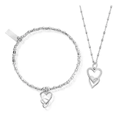 ChloBo Silver Interlocking Love Heart Jewellery Set For Women