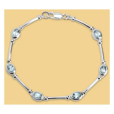 John Greed Signature Silver Oval Blue Topaz Bars Bracelet For Women