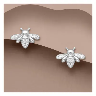 John Greed Tempest Meadow Silver Bee CZ Stud Earrings For Women