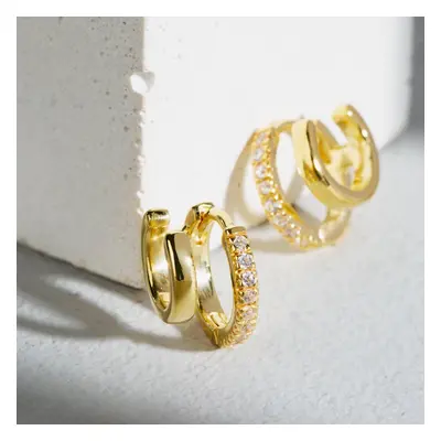 John Greed CANDY Cane Gold Plated Silver CZ Double Huggie Hoop Earrings For Women