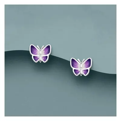 John Greed Tempest Meadow Silver Purple Enamel Butterfly Stud Earrings For Women