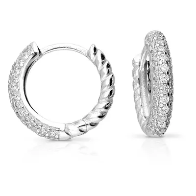 John Greed Signature Silver CZ Channel & Twist Hoop Earrings For Women