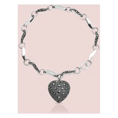 John Greed Signature Silver Marcasite Heart Wave Bracelet For Women