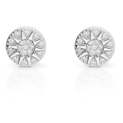 John Greed Signature Silver CZ Flat Sun Stud Earrings For Women