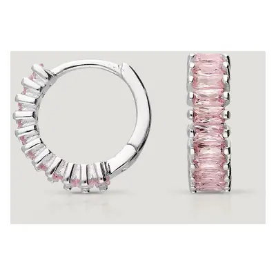 John Greed CANDY Cane Silver Pink CZ Baguette Hoop Earrings For Women