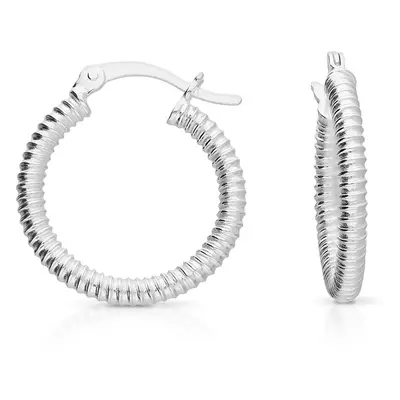 John Greed Signature Silver Ribbed Texture Hoop Earrings For Women