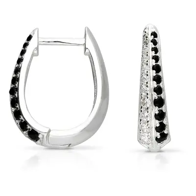 John Greed Signature Silver Black & White CZ Modern Hoop Earrings For Women