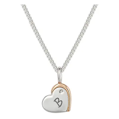 D for Diamond Children's Silver & Rose Gold Plated Diamond Heart Necklace For Women