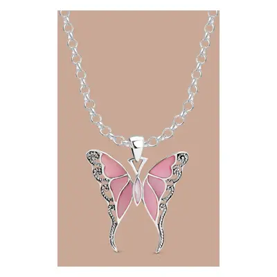 John Greed Tempest Meadow Silver Pink Mother of Pearl Butterfly Necklace For Women