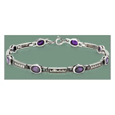 John Greed Signature Silver Marcasite & Oval Amethyst CZ Bracelet For Women