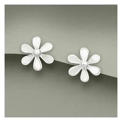 John Greed Tempest Meadow Silver Mother of Pearl Flower Stud Earrings For Women