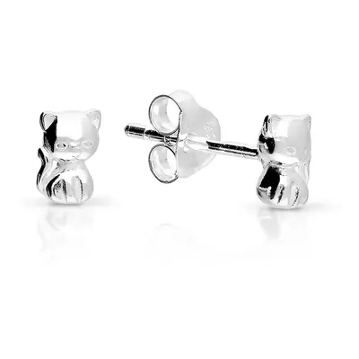 John Greed Signature Silver Kitty Cat Stud Earrings For Women