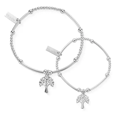 ChloBo Silver Adult & Child Cute Mini Heart Tree Of Life Bracelet Set For Women