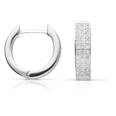 John Greed Signature Silver Triple Row CZ Hoop Earrings For Women