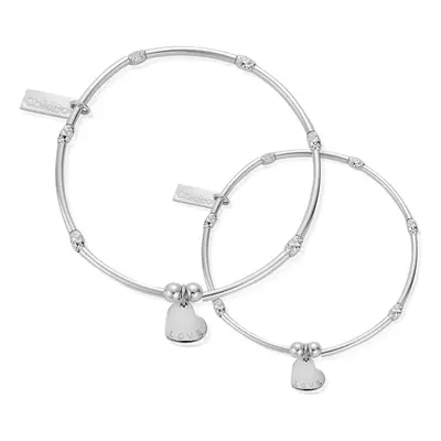 ChloBo Silver Adult & Child Mini Noodle Sparkle Rice Love Disc Bracelet Set For Women