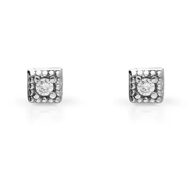 John Greed Signature Silver CZ Cube Stud Earrings For Women