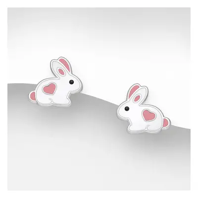 John Greed Signature Silver White Heart Rabbit Stud Earrings For Women