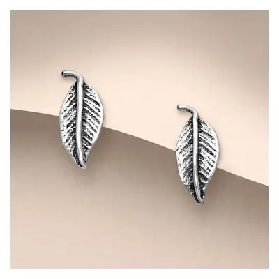 John Greed Tempest Wald Silver Oxidised Leaf Stud Earrings For Women