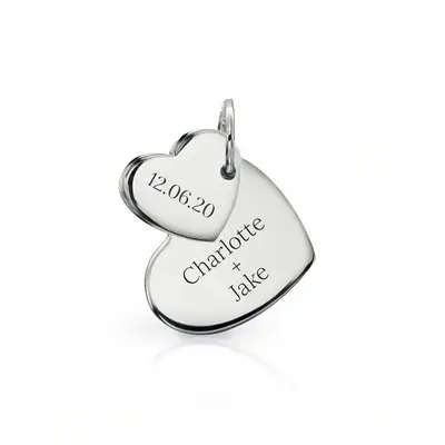 John Greed Signature Silver Double Heart Tag Charm For Women