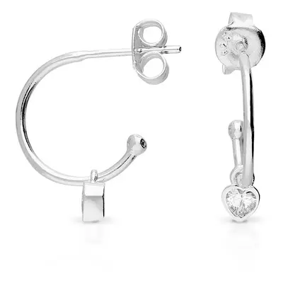 John Greed Signature Silver Rubover Heart CZ Hoop Earrings For Women