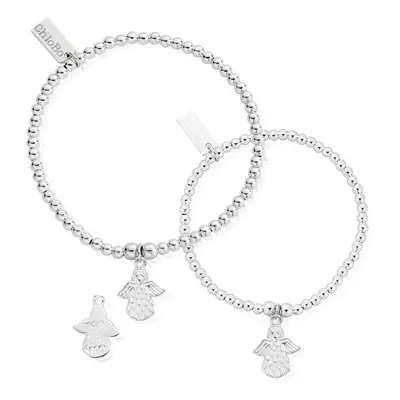 ChloBo Silver Adult & Child Cute Charm Made For An Angel Bracelet Set For Women