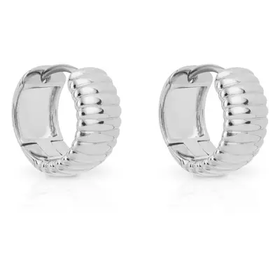 John Greed Signature Silver Textured Ridges Hoop Earrings For Women