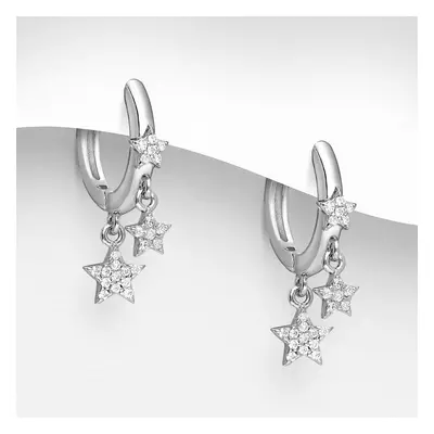 John Greed Signature Silver CZ Tiered Star Hoop Earrings For Women