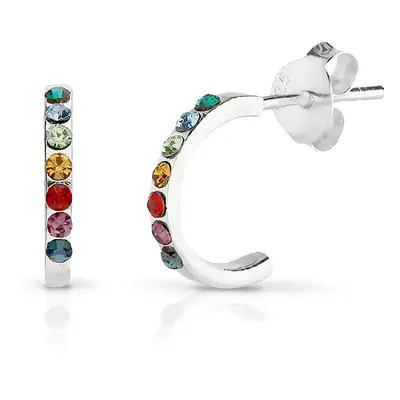 John Greed Signature Silver Rainbow Channel Hoop Earrings For Women