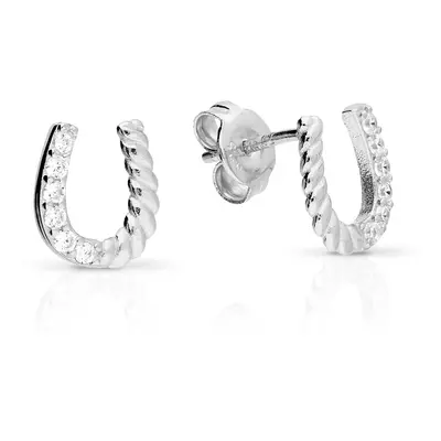 John Greed Signature Silver CZ Horseshoe Twist Stud Earrings For Women