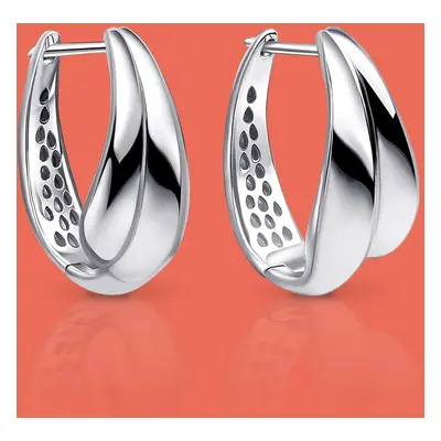 John Greed Portrait Sketch Silver Organic Wave Hoop Earrings For Women