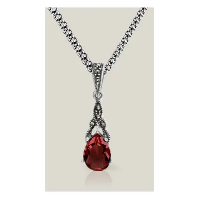 John Greed Signature Silver Marcasite & Garnet CZ Drop Necklace For Women