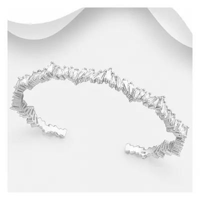 John Greed Signature Silver CZ Jagged Cuff Bangle For Women