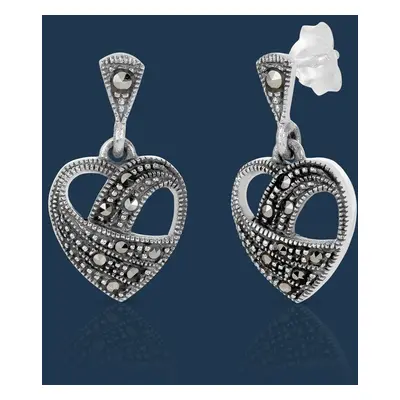 John Greed Signature Silver Marcasite Open Heart Drop Earrings For Women