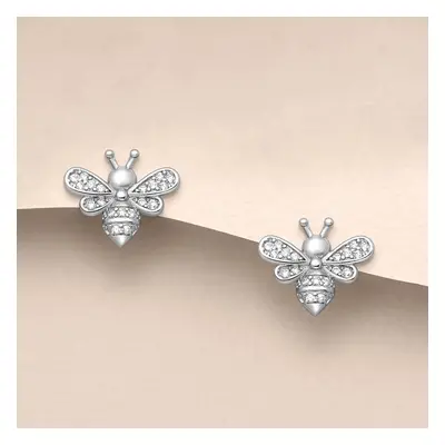 John Greed Tempest Meadow Silver Pave CZ Bee Stud Earrings For Women