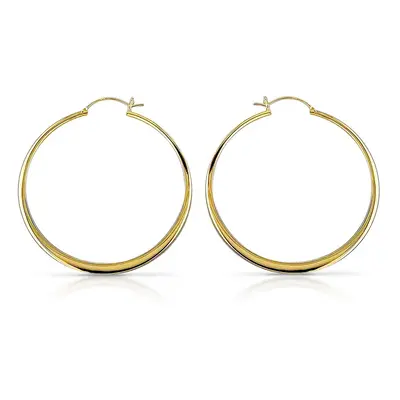 John Greed Signature Gold Plated Flattened Hoop Earrings For Women