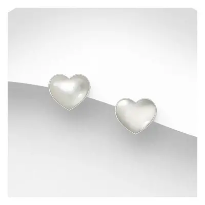 John Greed Signature Silver Mother Of Pearl Heart Stud Earrings For Women